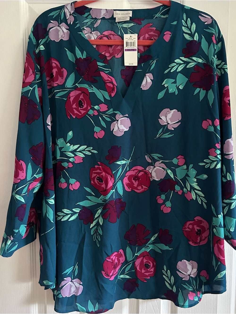 Van Heusen Teal Floral V-Neck Tunic NWT